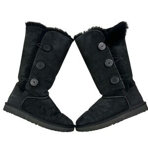 UGG Bailey Button Triplet II Black Suede Tall Sheepskin Boots 1016227 Womens 9